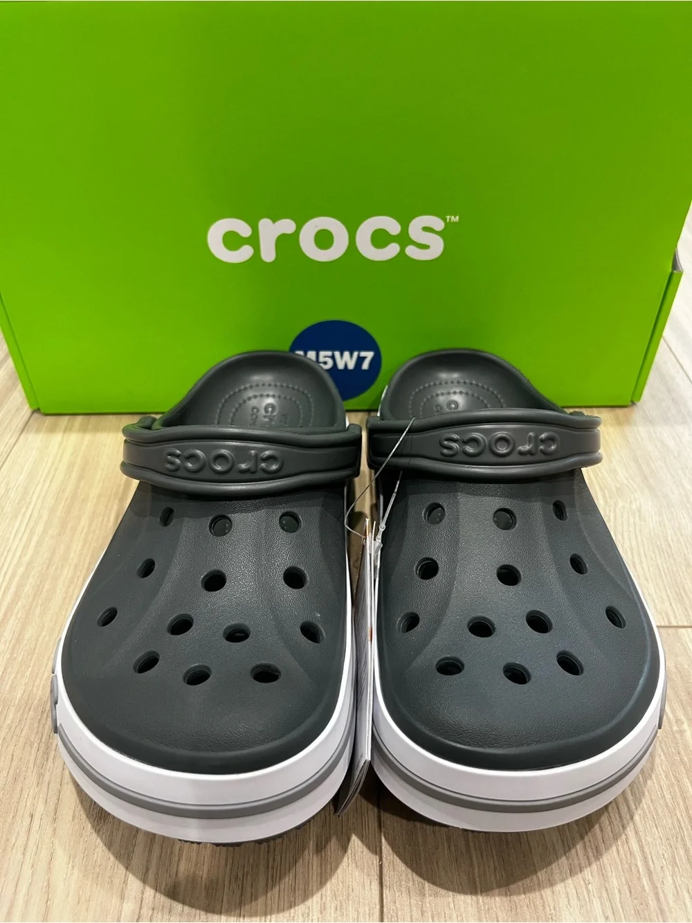 CROCS Kids' Grey and White Crocband Clog